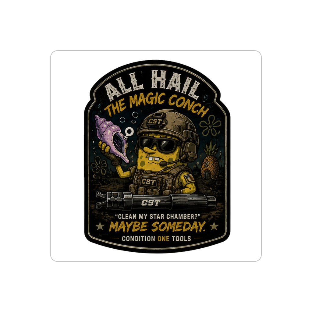Die-Cut Outdoor Sticker — "All Hail the Magic Conch" Tactical Sponge Design